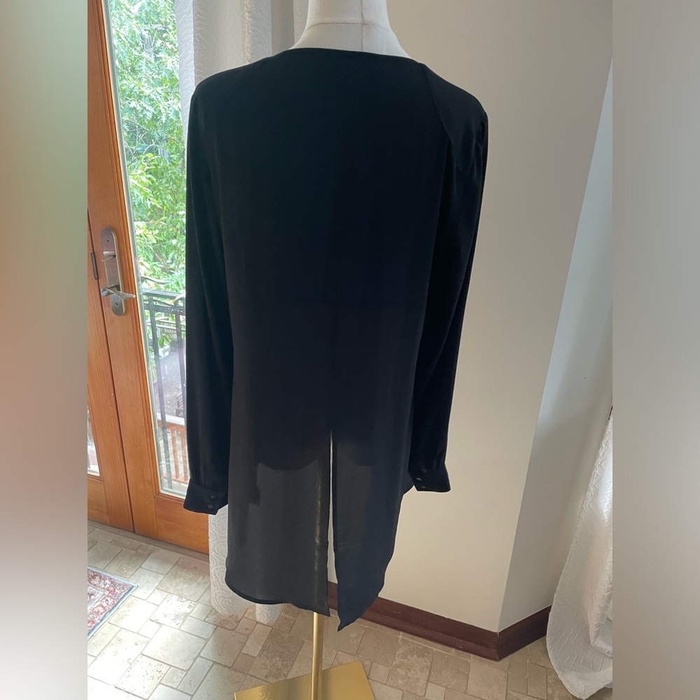 White House Black Market Black Button-Front Tunic Top Bias Cut 8 - Picture 5 of 8